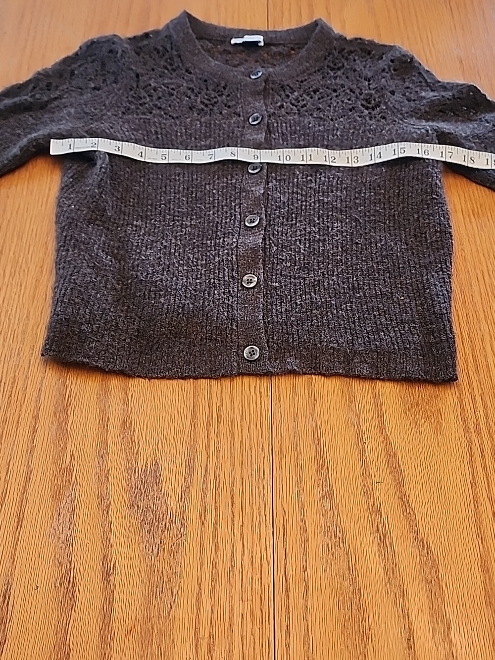 American Eagle Outfitters Brown Lace-Yoke Button-Up Cardigan - Picture 8 of 12